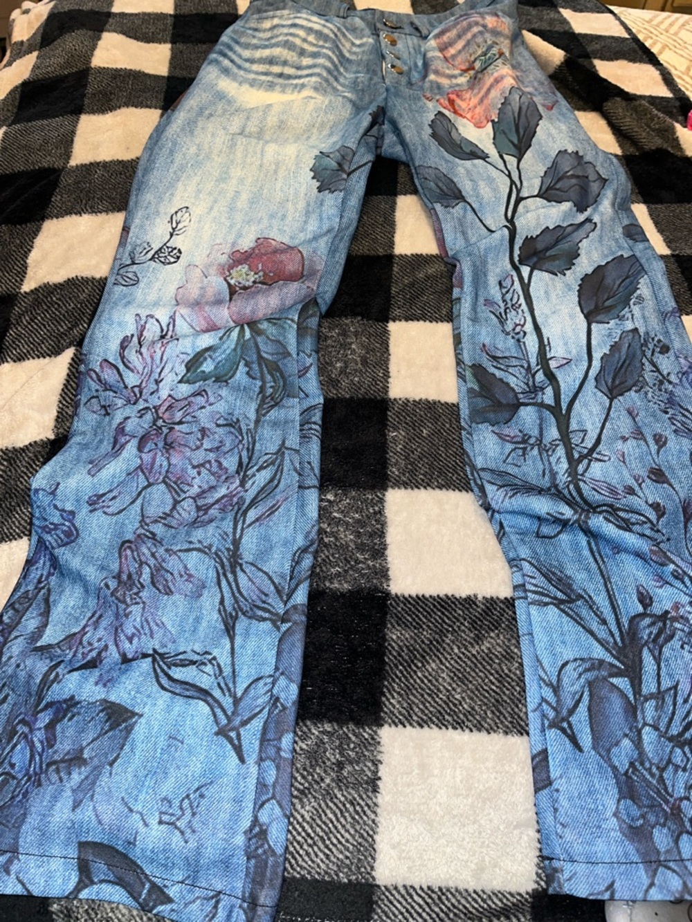 Women’s Blue Floral Print Jeggings - Floral Stretch Denim
